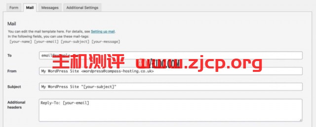 联系表格中的电子邮件选项卡