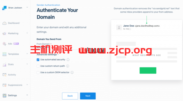 SendGrid域发送自