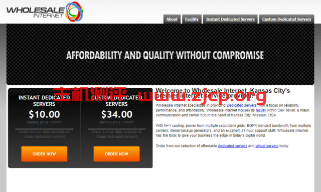 Wholesaleinternet：独立服务器月付10美元起/100M不限流量/堪萨斯机房
